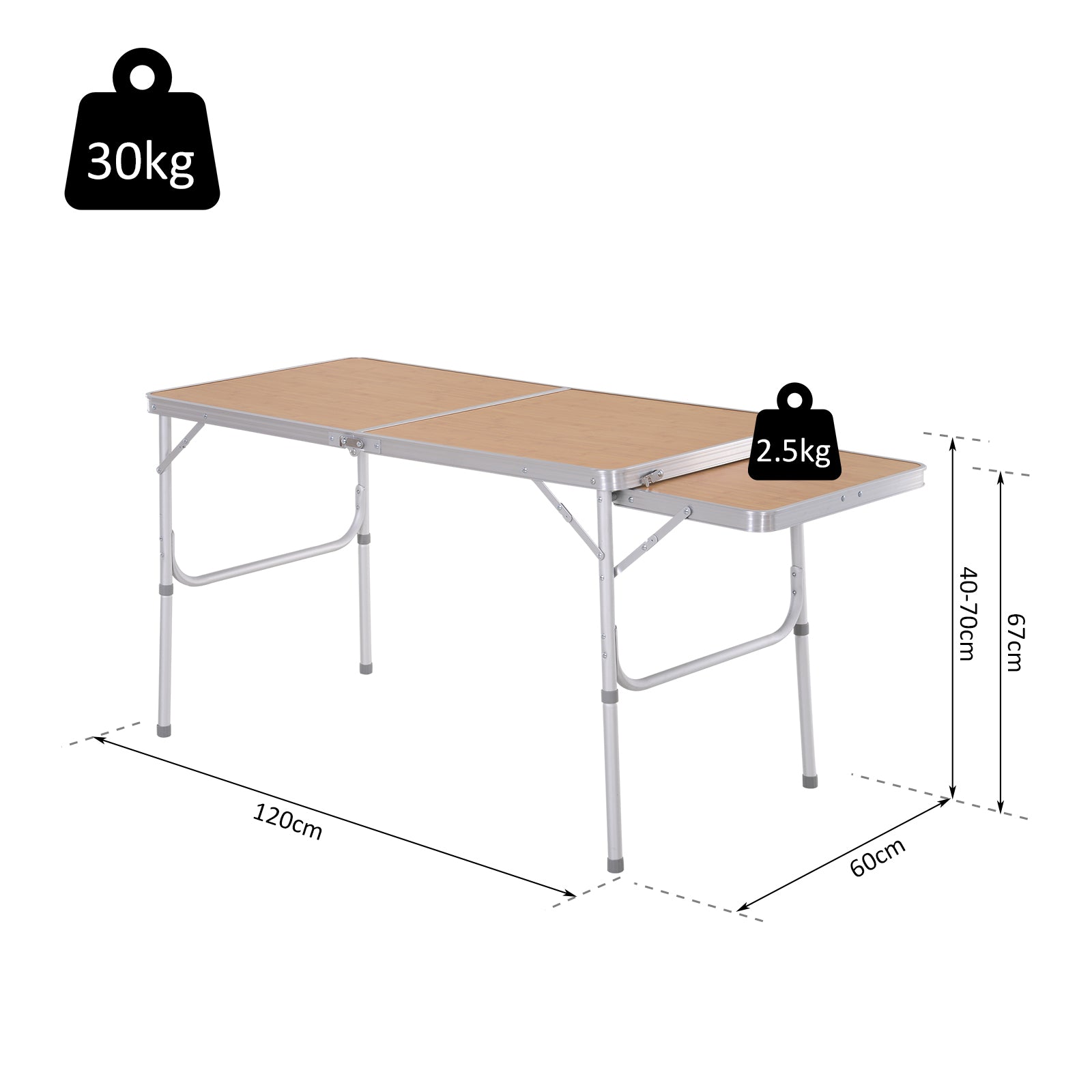 Outsunny Portable Table, 4ft Folding, Aluminium with MDF Top, Lightweight, Silver