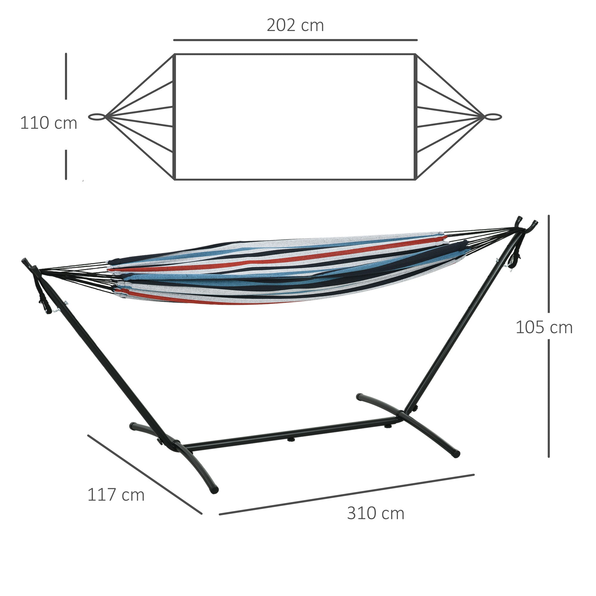 Kozy 298 x 117cm Hammock with Stand Camping Hammock with Portable Carrying Bag, Adjustable Height, 120kg Load Capacity, Blue and White Stripe