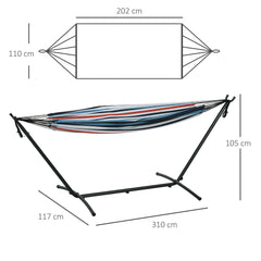 Kozy 298 x 117cm Hammock with Stand Camping Hammock with Portable Carrying Bag, Adjustable Height, 120kg Load Capacity, Blue and White Stripe