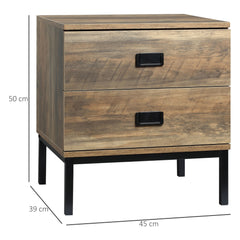 Kozy Retro Bedside Table, End Side Table with 2 Drawers, Metal Frame for Bedroom, Living Room, Coffee