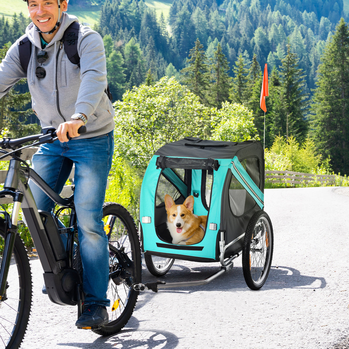 Pawhut Dog Bike Trailer Folding Pet Trailer Dog Carrier Bicycle Steel Frame Jogger Stroller with Suspension