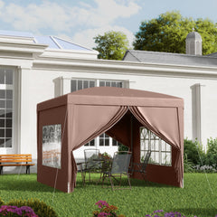 Outsunny 3 x 3m Pop Up Gazebo, Wedding Party Canopy Tent Marquee with Carry Bag and Windows, Coffee | Aosom UK
