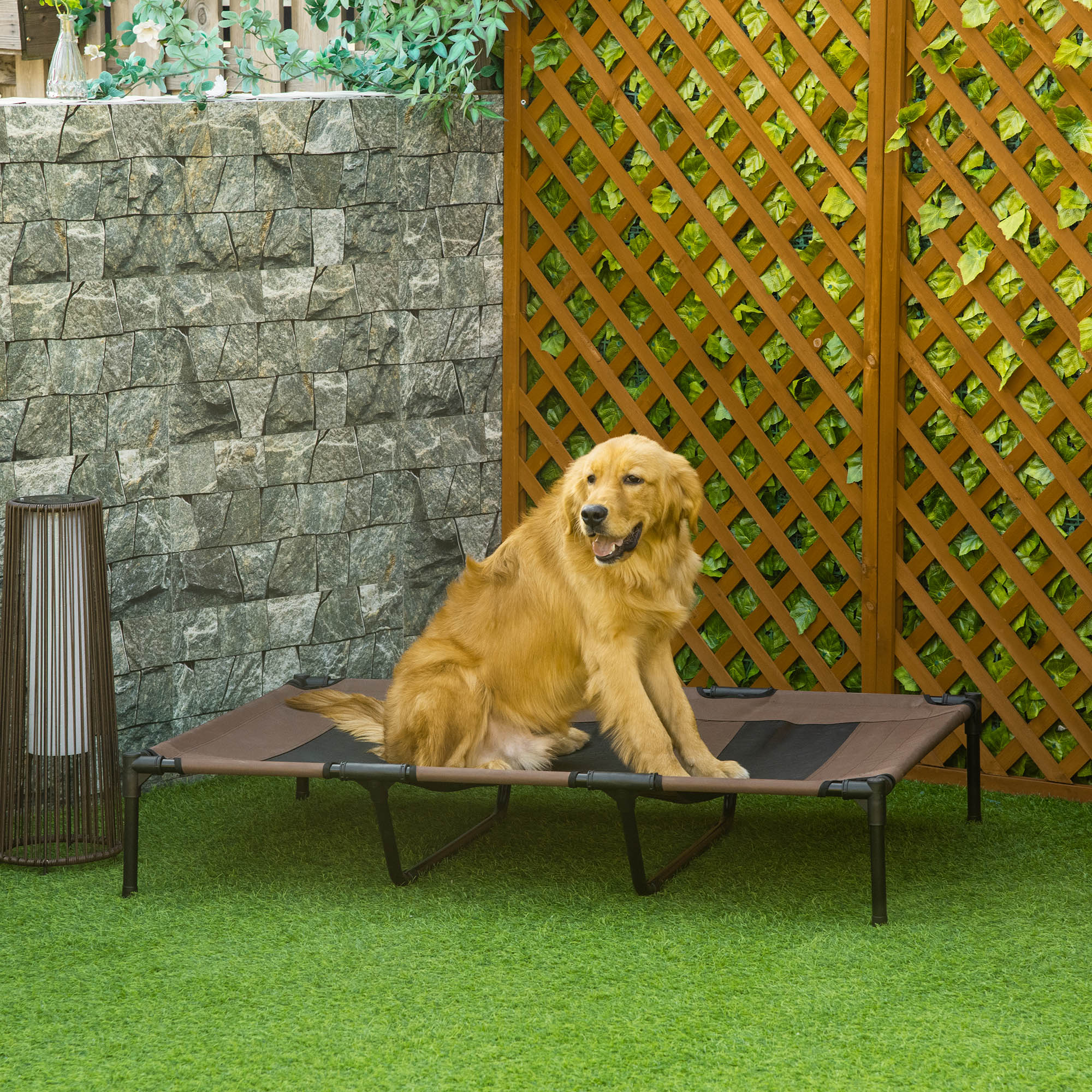 PawHut Elevated Cooling Pet Bed, Portable Raised Dog Cot with Breathable Mesh, Anti-Slip Rubber Feet for Indoor & Outdoor, Brown | Aosom UK
