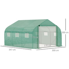 Kozy Walk-in Polytunnel Garden Greenhouse, Outdoor Mesh Door Greenhouse with PE Cover and 6 Windows, 3.5 x 3 x 2m, Green
