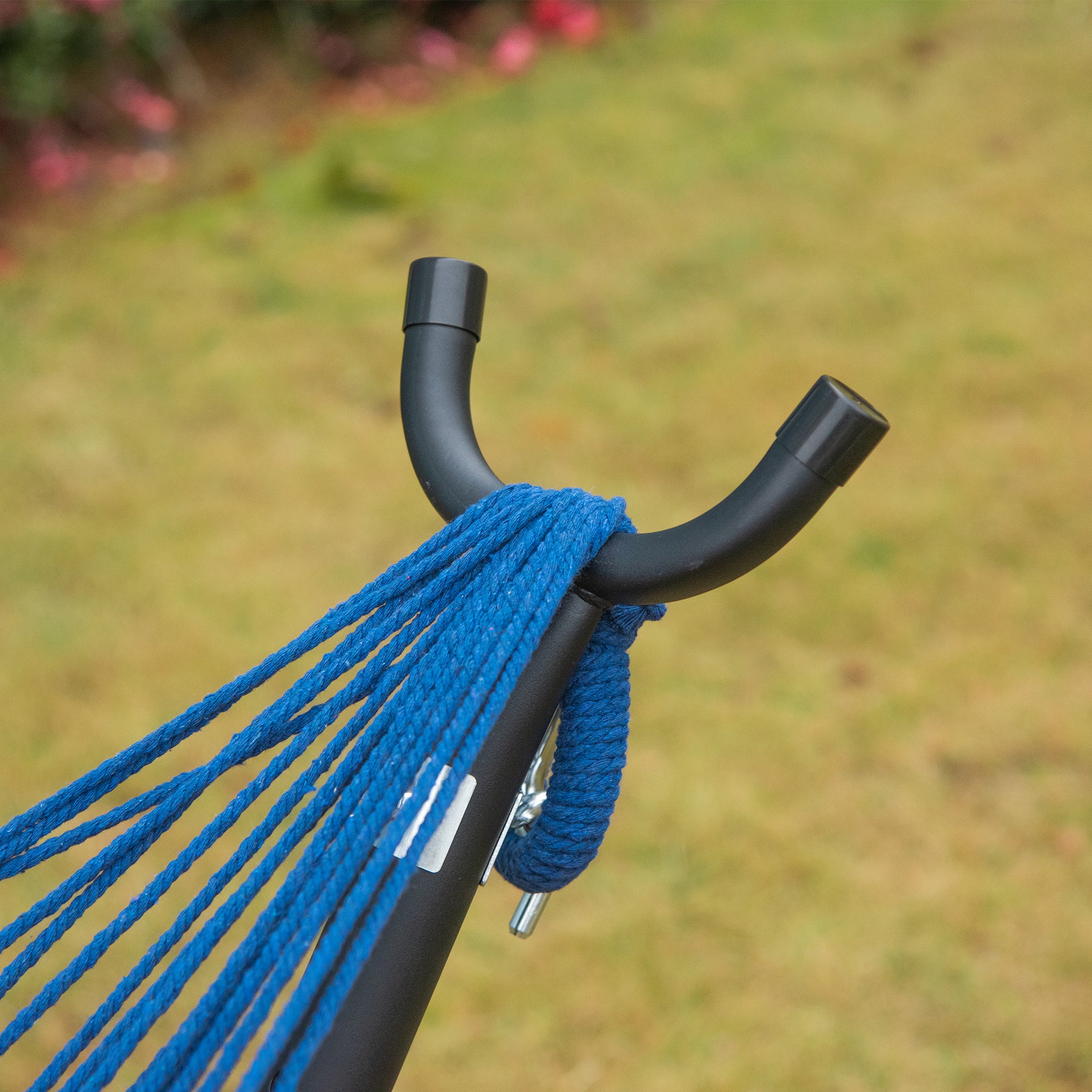 Kozy 298 x 117cm Hammock with Stand Camping Hammock with Portable Carrying Bag, Adjustable Height, 120kg Load Capacity, Blue and White Stripe