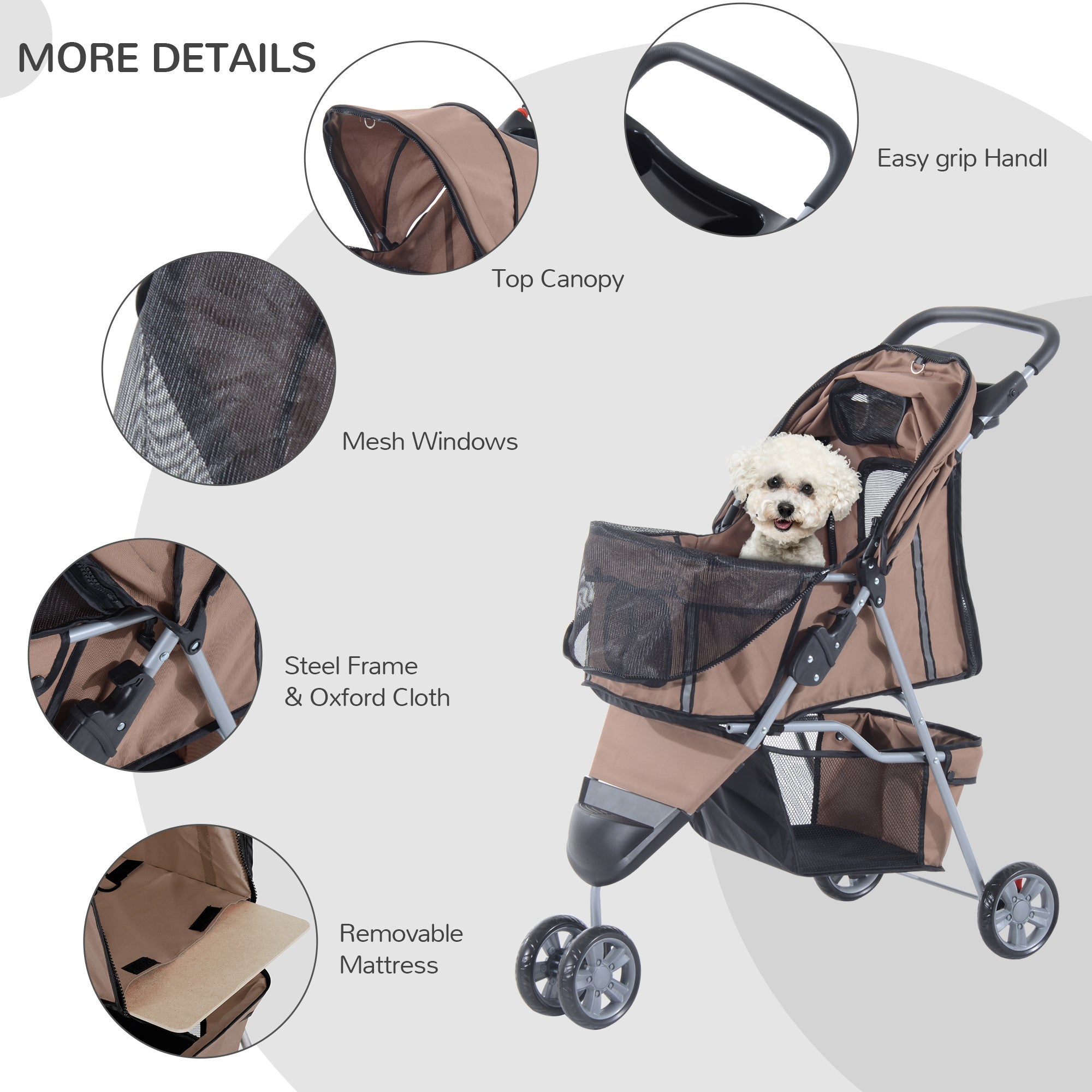 Pawhut Dog Pram Pet Travel Stroller Dog Pushchair W/Three Wheels