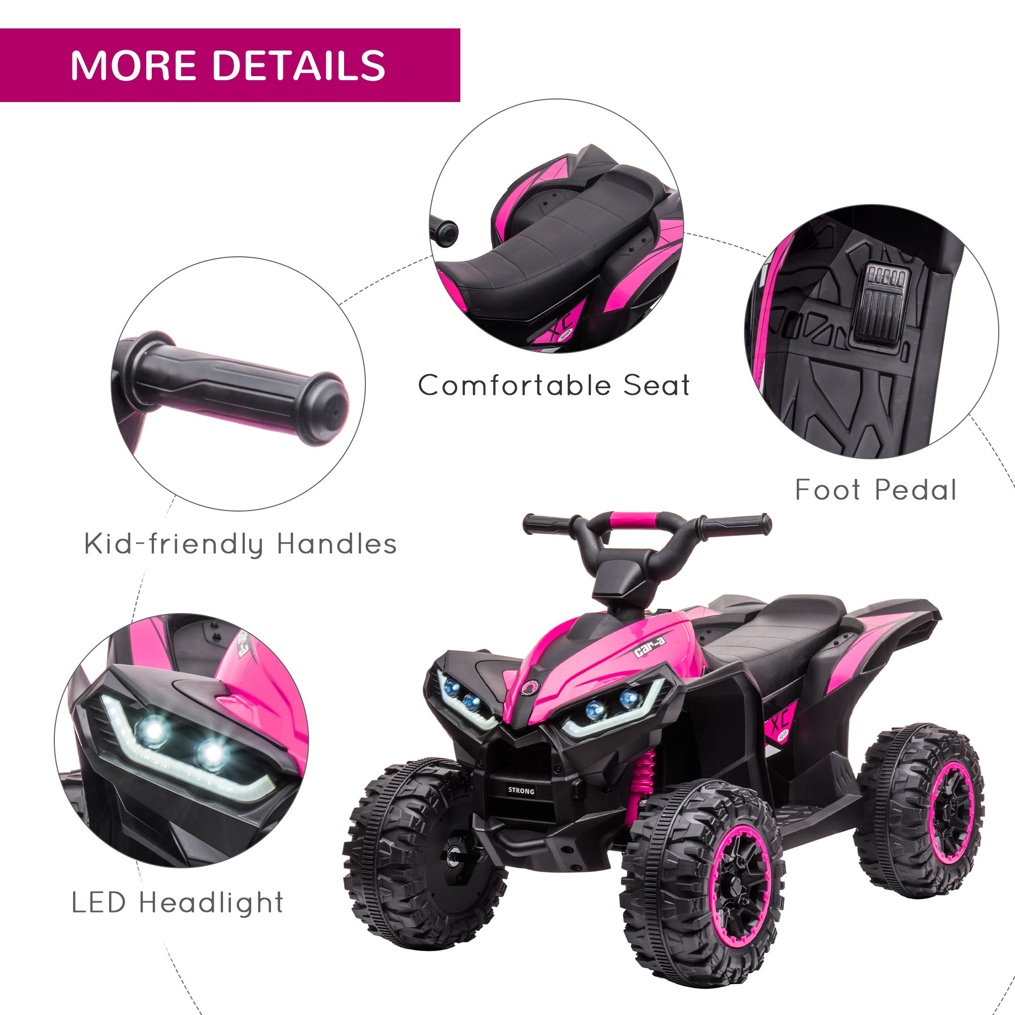 Kozy 12V Ride-On Quad Bike w/ Music, Horn, for Ages 3-5 Years - Pink