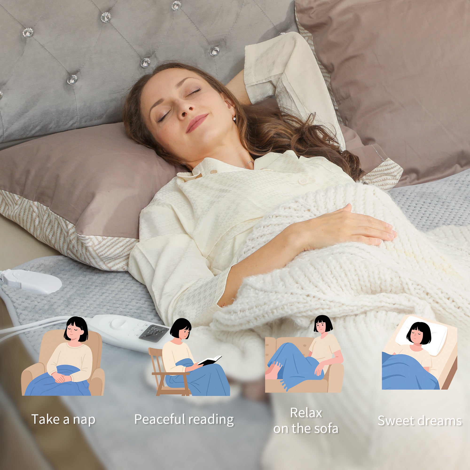 Kozy Heated Electric Blanket, Warm Throw Blanket with 5 Heating Levels, 10 Hour Auto-Off Timer, Grey