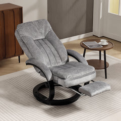 Kozy Swivel Recliner Chair with Footrest, Manual Recliner Armchair with Wooden Base, Plush Velvet Upholstered Reclining Chair for Living Room, Bedroom, Office, Grey