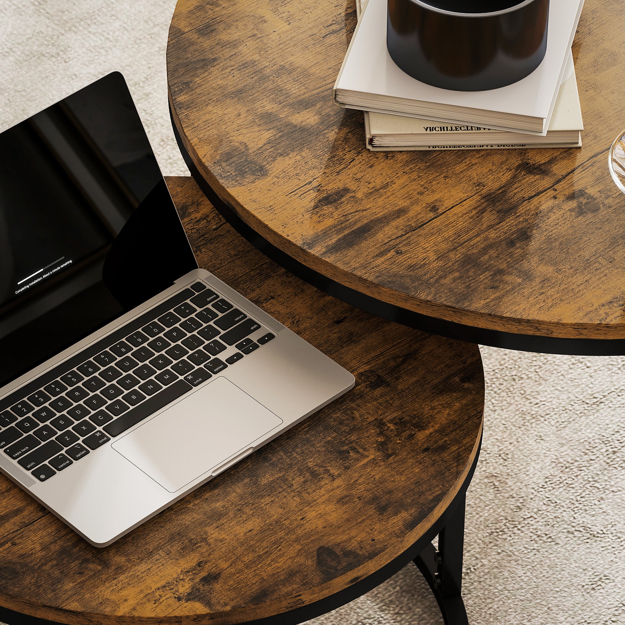 Kozy - Set of Two Wood-Effect Stacking Tables - Rustic Brown