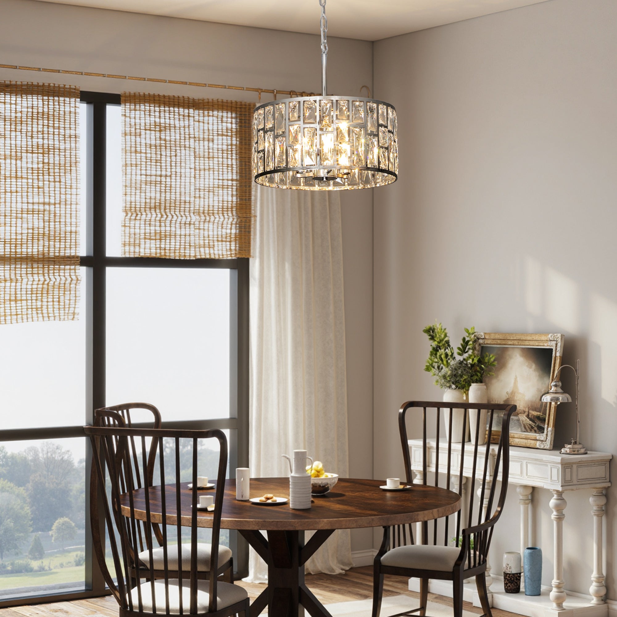 Kozy 72 Glass Crystallite Chandelier - Silver-Tone