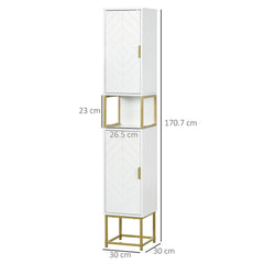 Kleankin Narrow Bathroom Storage Cabinet, Freestanding Tallboy Storage Unit Floor Cabinet Slim Corner Organizer w/Adjustable Shelf Steel Base, White