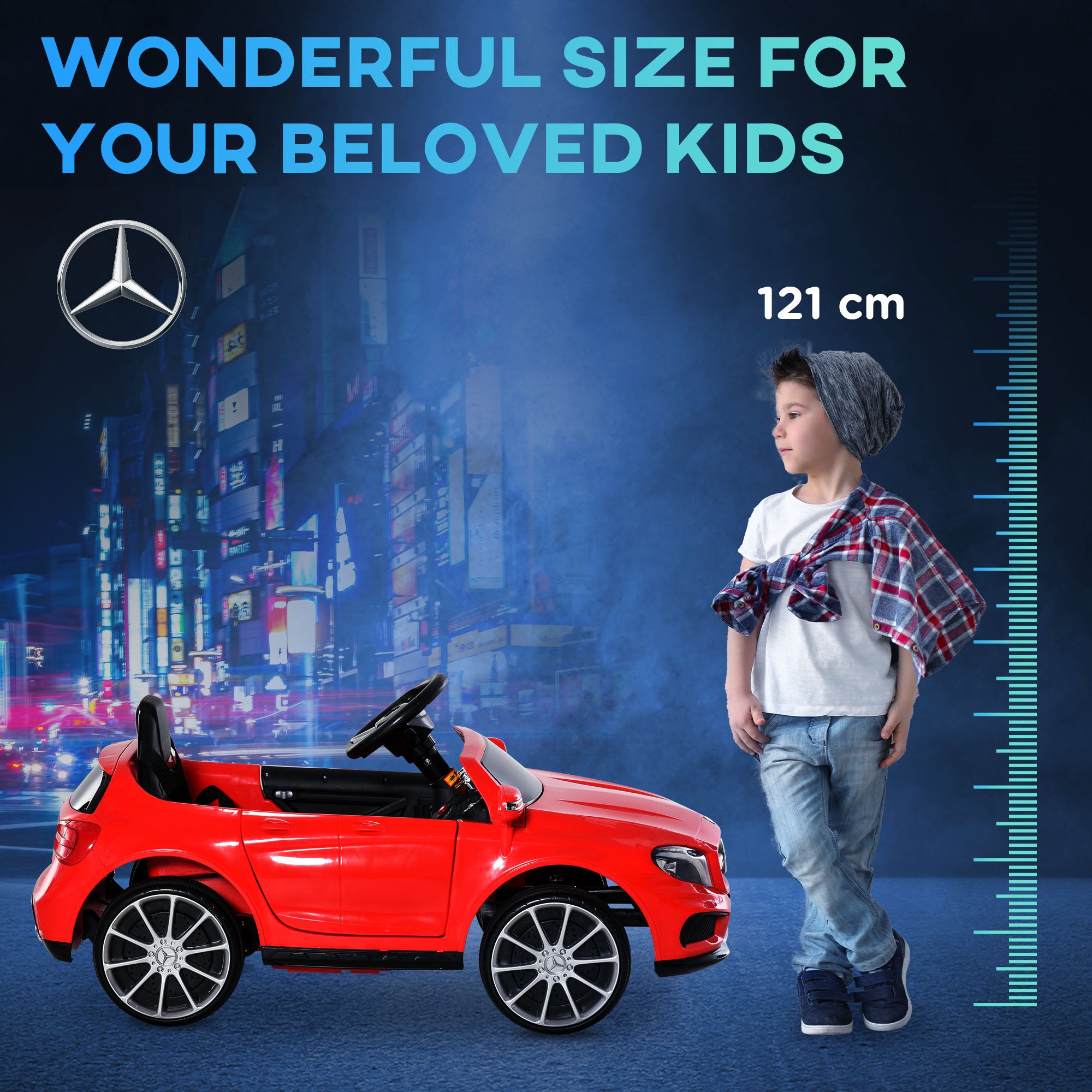 HOMCOM Compatible for 6V Kids Ride On Car Mercedes Benz GLA Licensed Toy toddler with Music Remote Control Rechargeable Headlight Two Speed Red