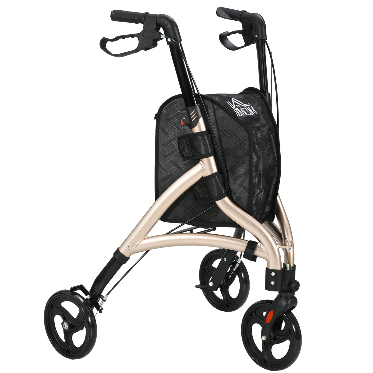HOMCOM 3 Wheel Rollator, Lightweight Aluminium Tri Walker with Adjustable Handle, Storage Bag and Dual Brakes, Folding Mobility Walking Aid