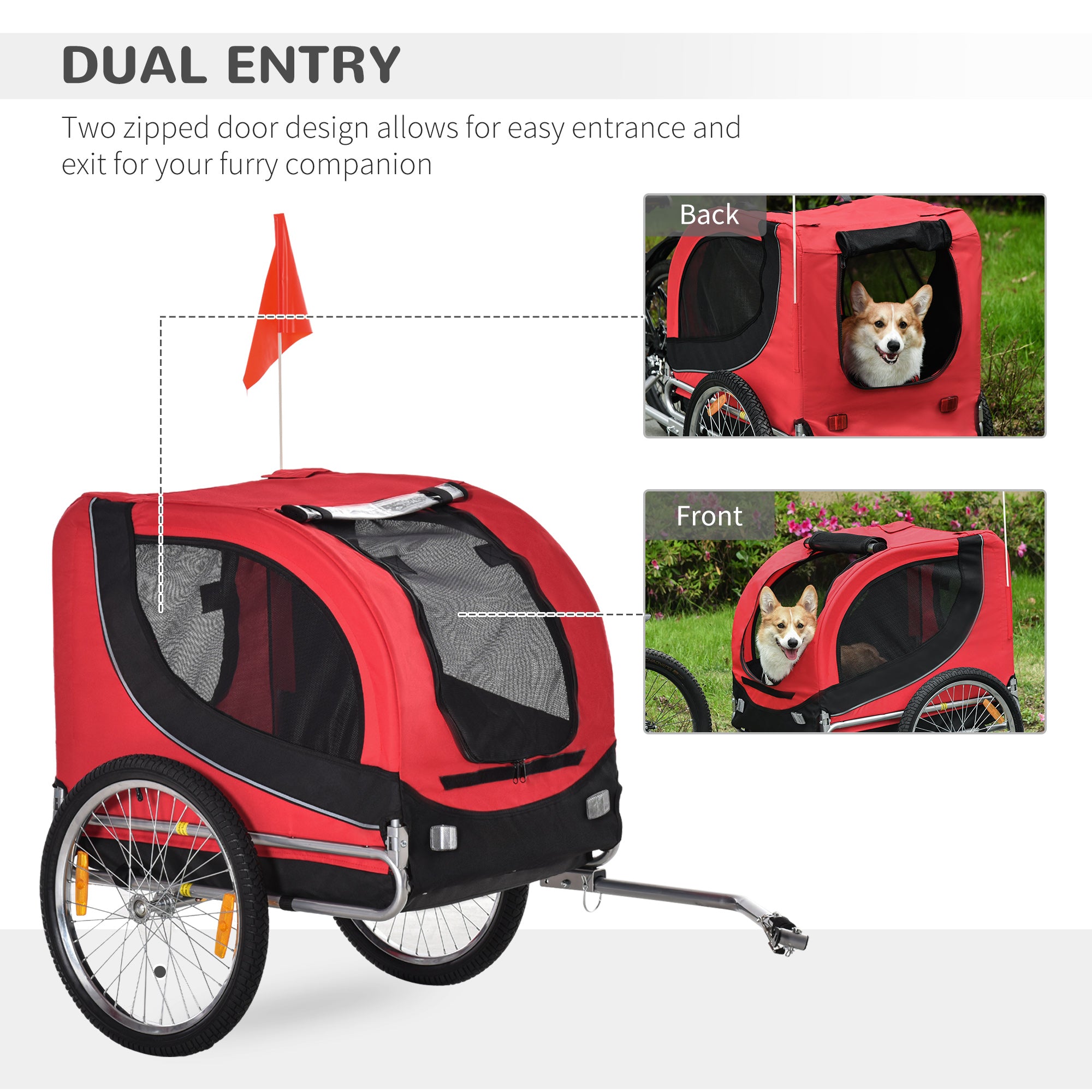 Pawhut Dog Bike Trailer Folding Bicycle Pet Trailer Dog Bike Jogger Travel Carrier W/Removable Cover