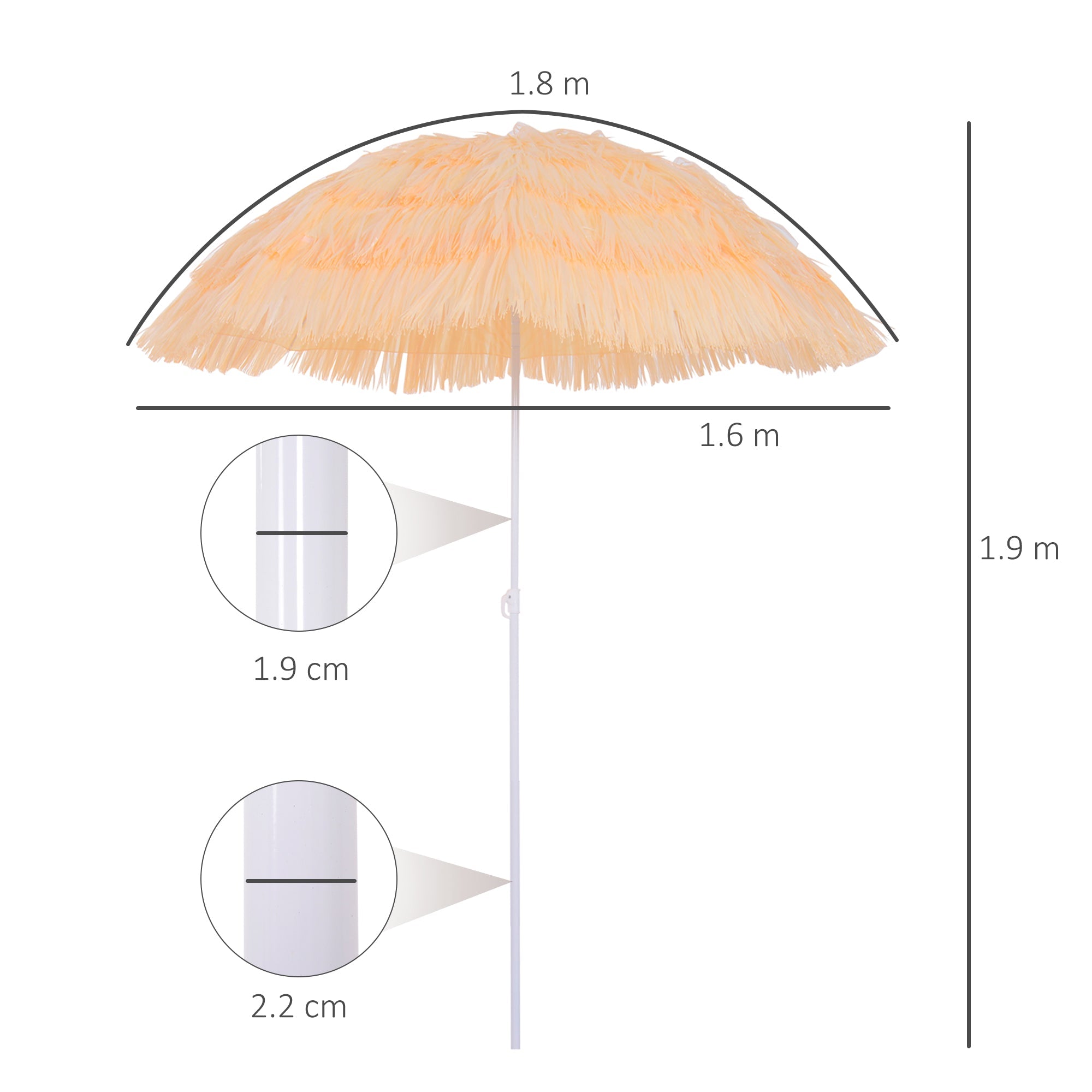 Outsunny Waterproof Patio Garden Hawaii Beach Sun Umbrella Sunshade Hawaiian Folding Tilting Crank Parasol (Wheat) | Aosom UK