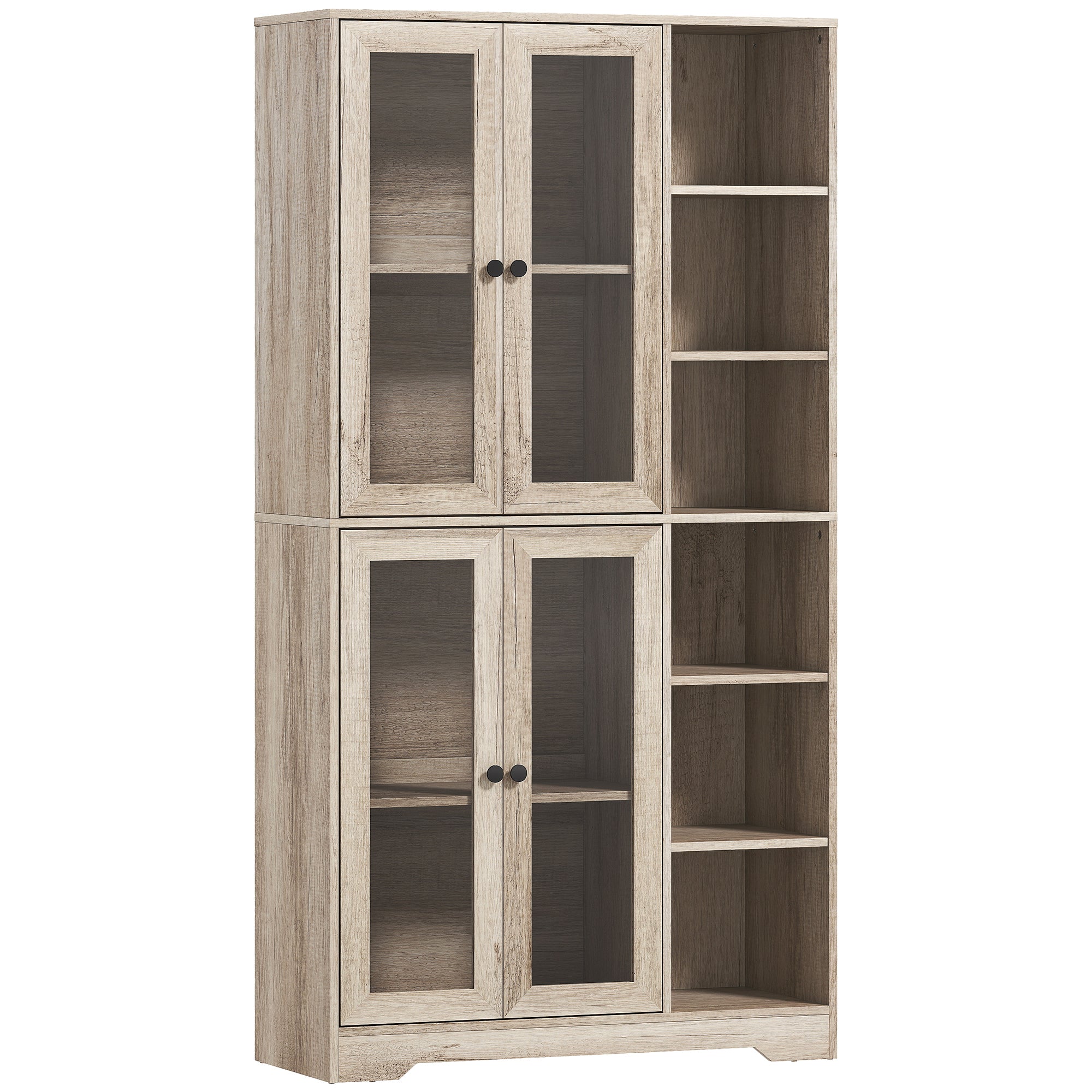 Kozy Multi-Storage Kitchen Cabinet, with Glass Doors - Grey Wood-Effect