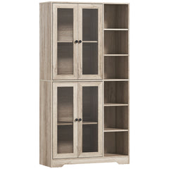 Kozy Multi-Storage Kitchen Cabinet, with Glass Doors - Grey Wood-Effect