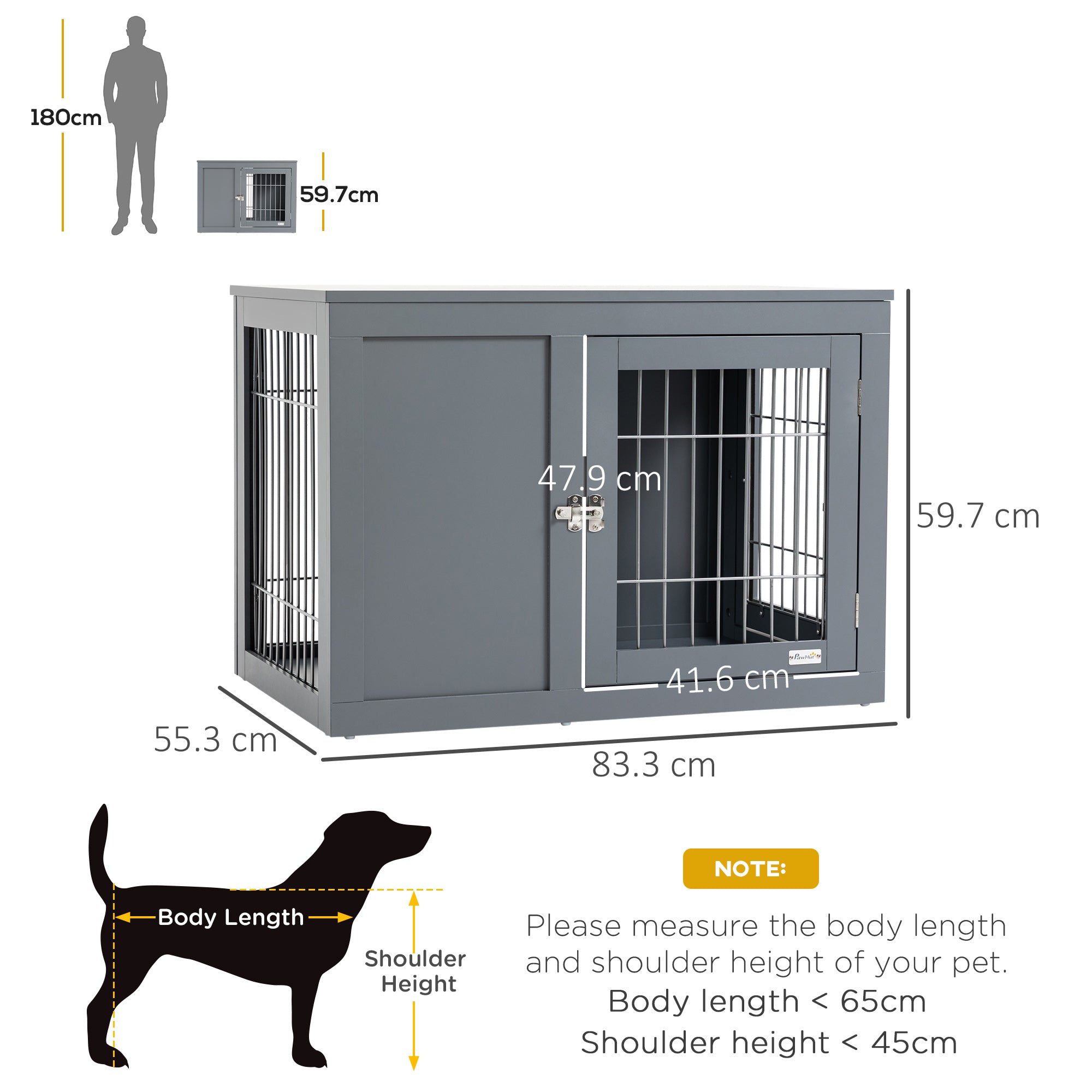 Kozy Furniture Style Dog Crate for Small and Medium Dogs, End Table Pet Cage with Two Lockable Doors - Grey