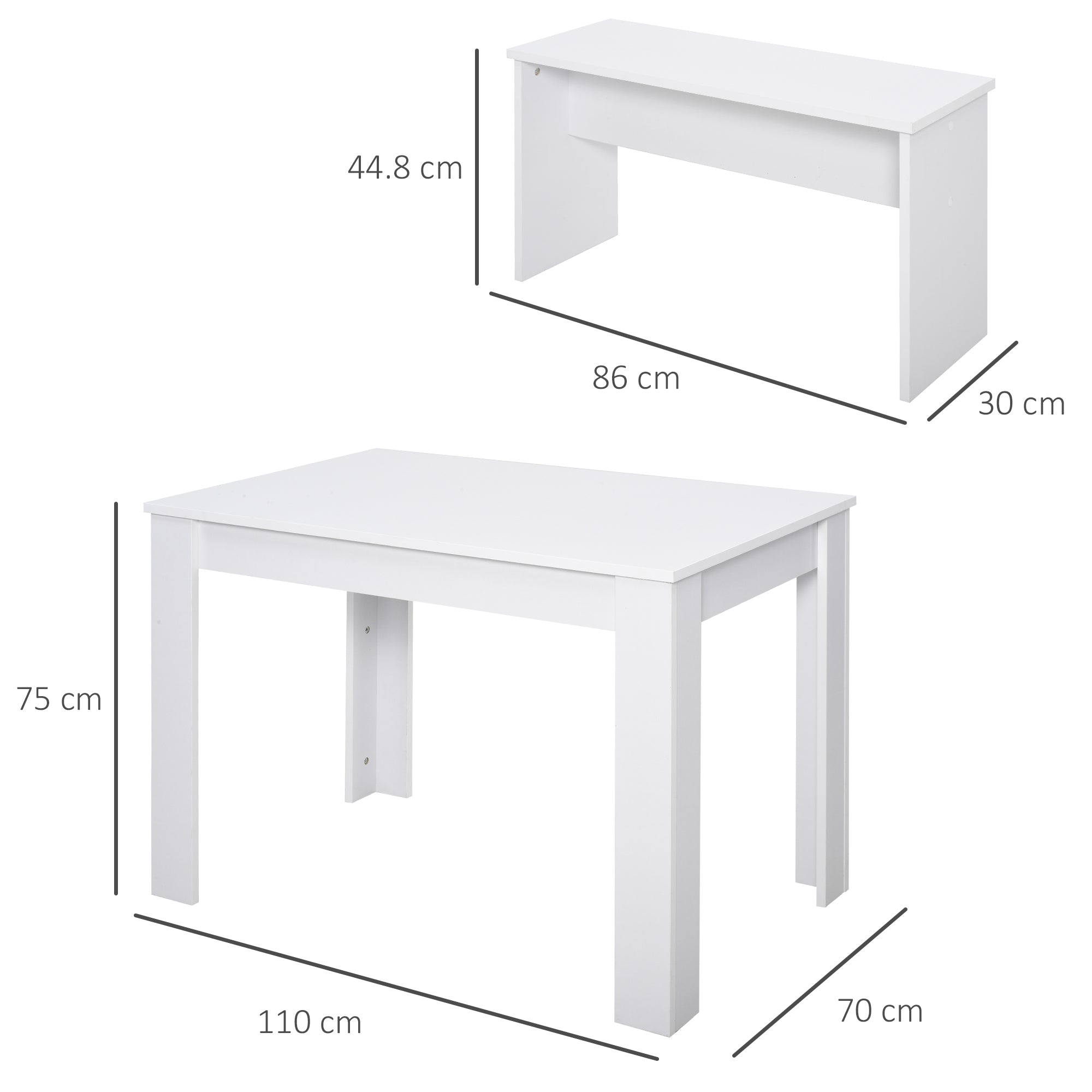 Kozy Kitchen Dining Table and 2 Benches Set, Table and Chairs Set for Limited Space, White
