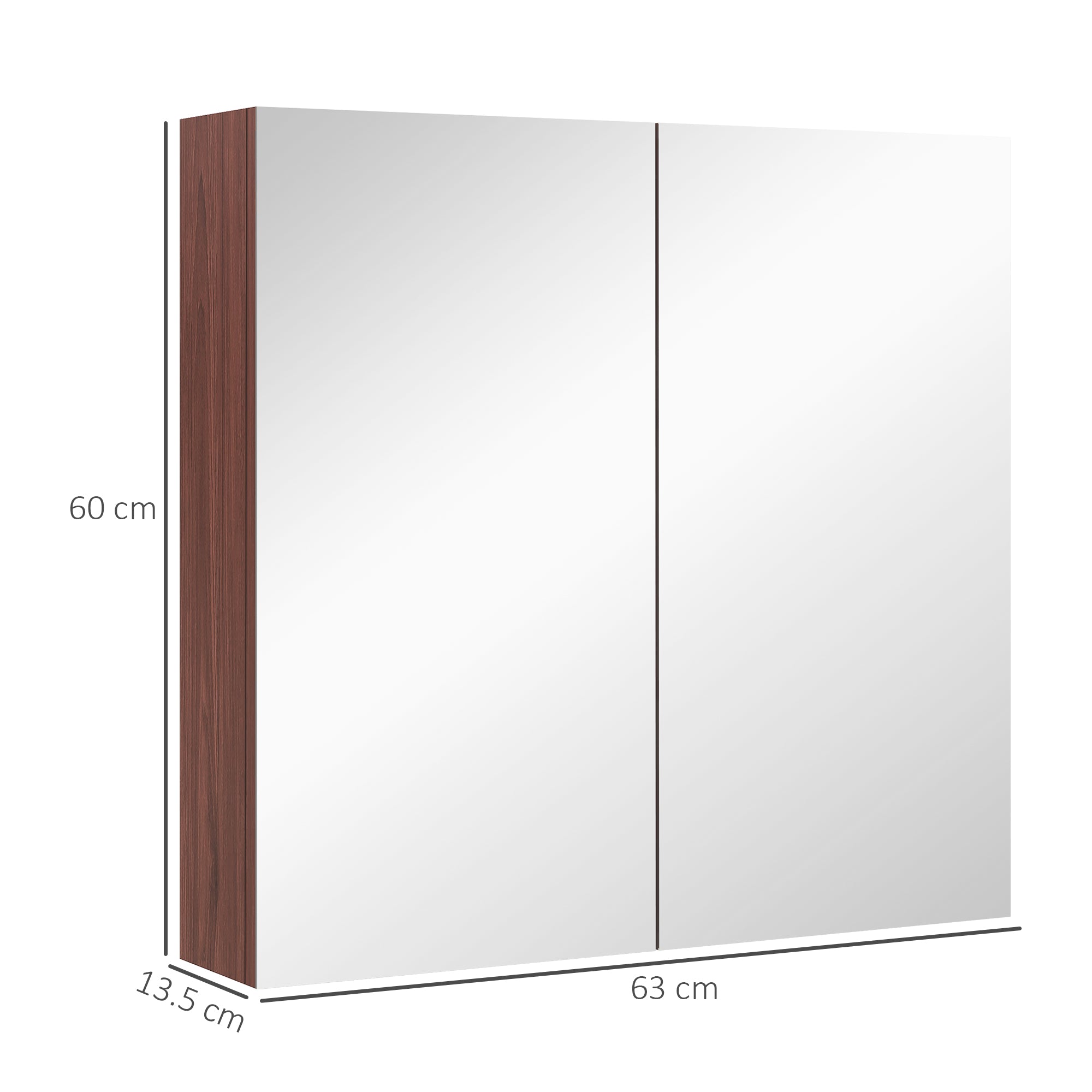 Kozy Double Door Bathroom Mirror Cabinet, Wall Mounted Bathroom Storage Cabinet, Soft Closing, 63L x 60Hcm