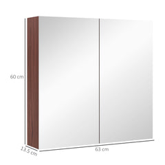 Kozy Double Door Bathroom Mirror Cabinet, Wall Mounted Bathroom Storage Cabinet, Soft Closing, 63L x 60Hcm