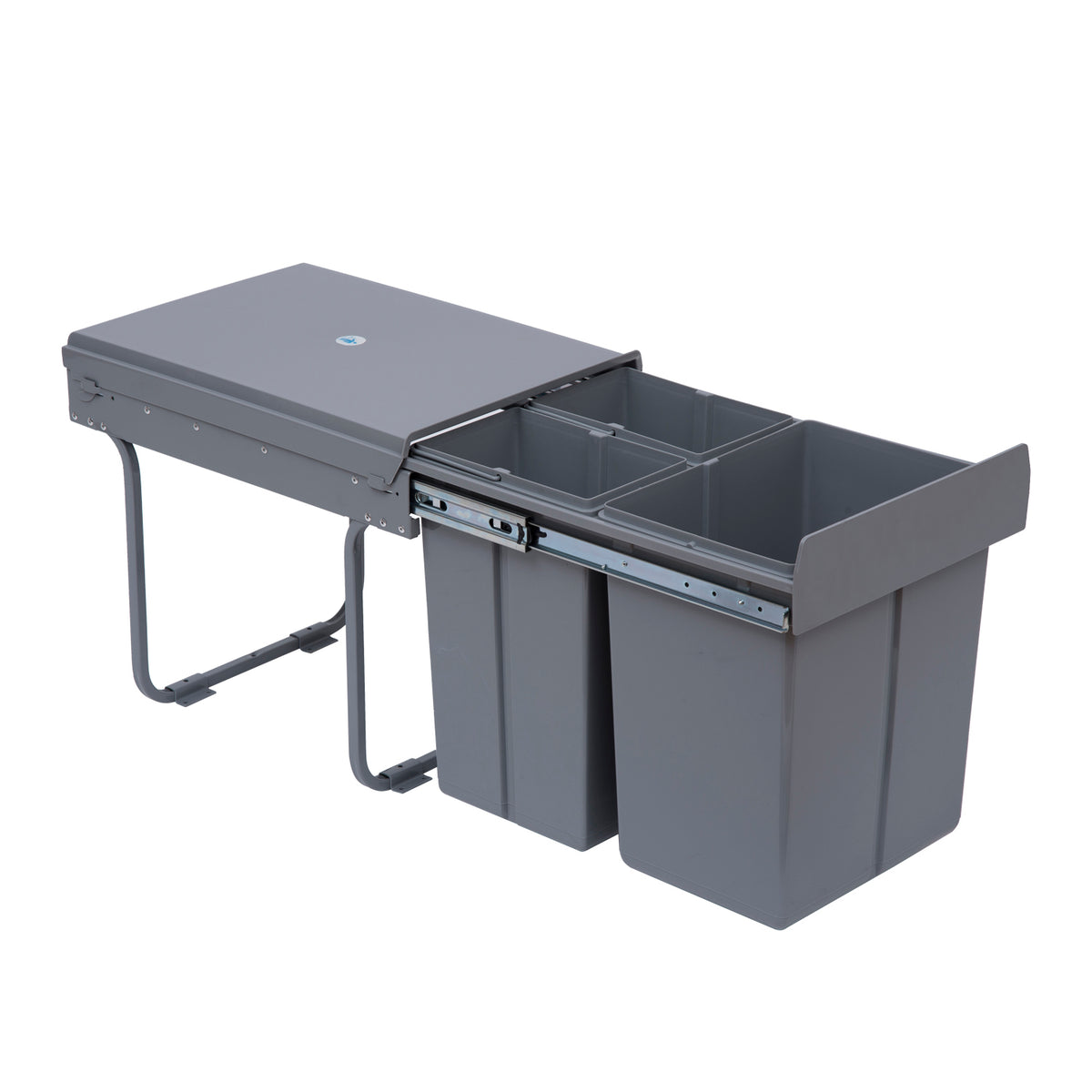 HOMCOM Kitchen Recycle Waste Bin Pull Out Soft Close Dustbin Recycling Cabinet Trash Can Grey (40L (1x20L+2x10L))