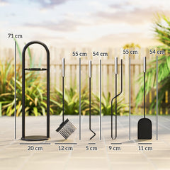 Kozy - 5 Pieces Fireplace Tools Set, Metal Fireplace Accessories Fireside Companion Set with Broom, Shovel, Poker and Bucket, Silver