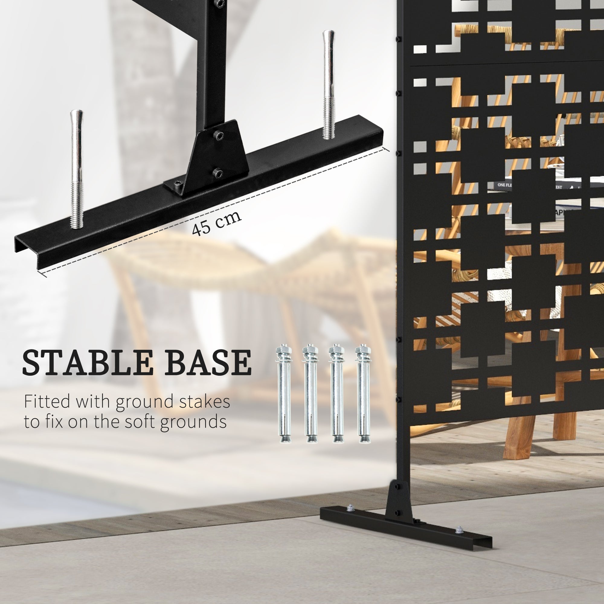 Kozy Metal Decorative Privacy Screen Outdoor Divider, Black Grid