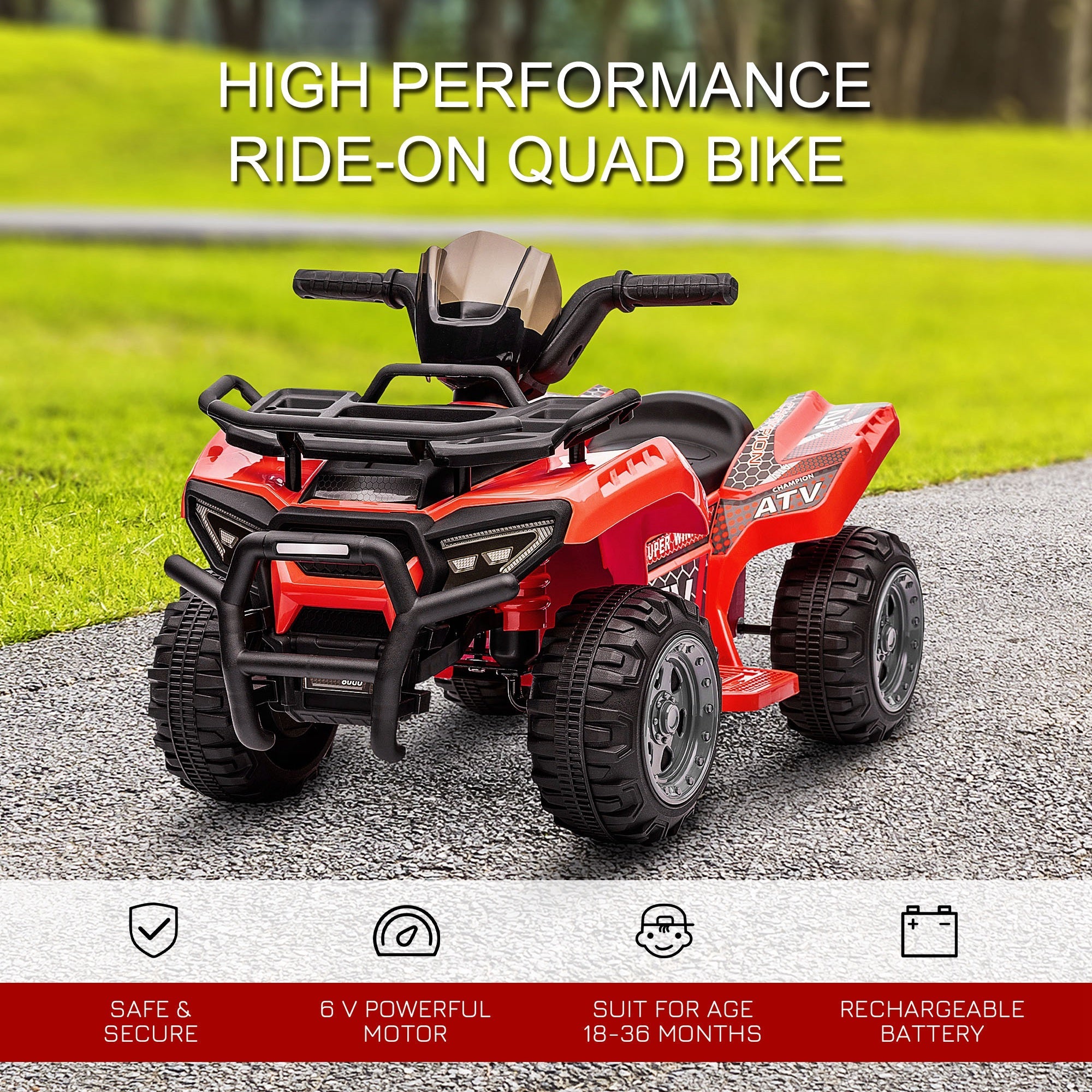 HOMCOM Kids' Battery-Powered Ride-On ATV with Real Working Headlights, 6V, for Ages 18-36 Months, Red | Aosom UK