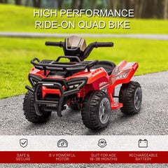 HOMCOM Kids' Battery-Powered Ride-On ATV with Real Working Headlights, 6V, for Ages 18-36 Months, Red | Aosom UK
