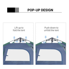 Outsunny Lightweight Camping Tent, 3/4 Person, Fibreglass Frame, Waterproof, Green