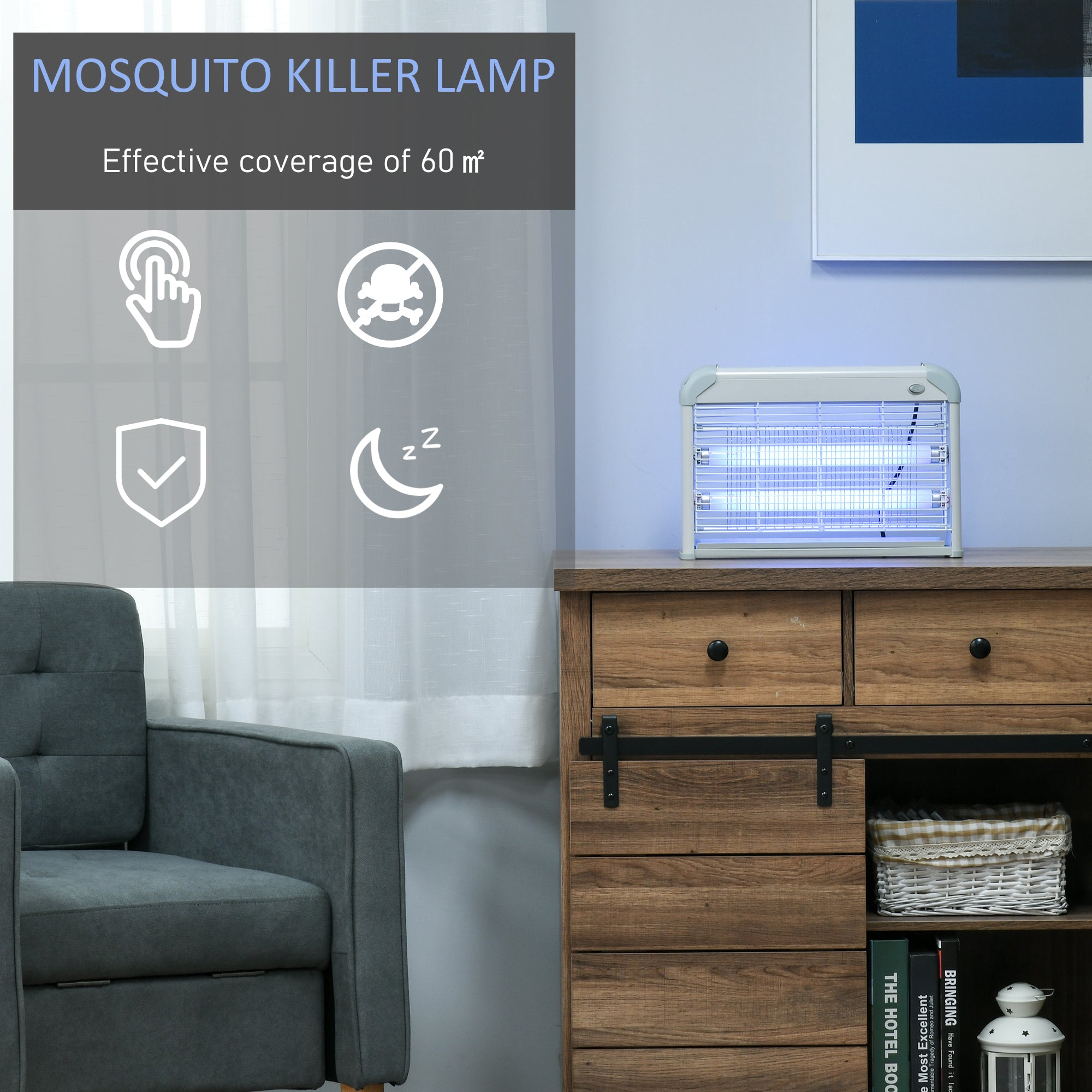 Outsunny Electric Fly Mosquito Killer, 20W Free Standing or Wall Hanging, Electric Fly Zapper, Bug & Insect Killer