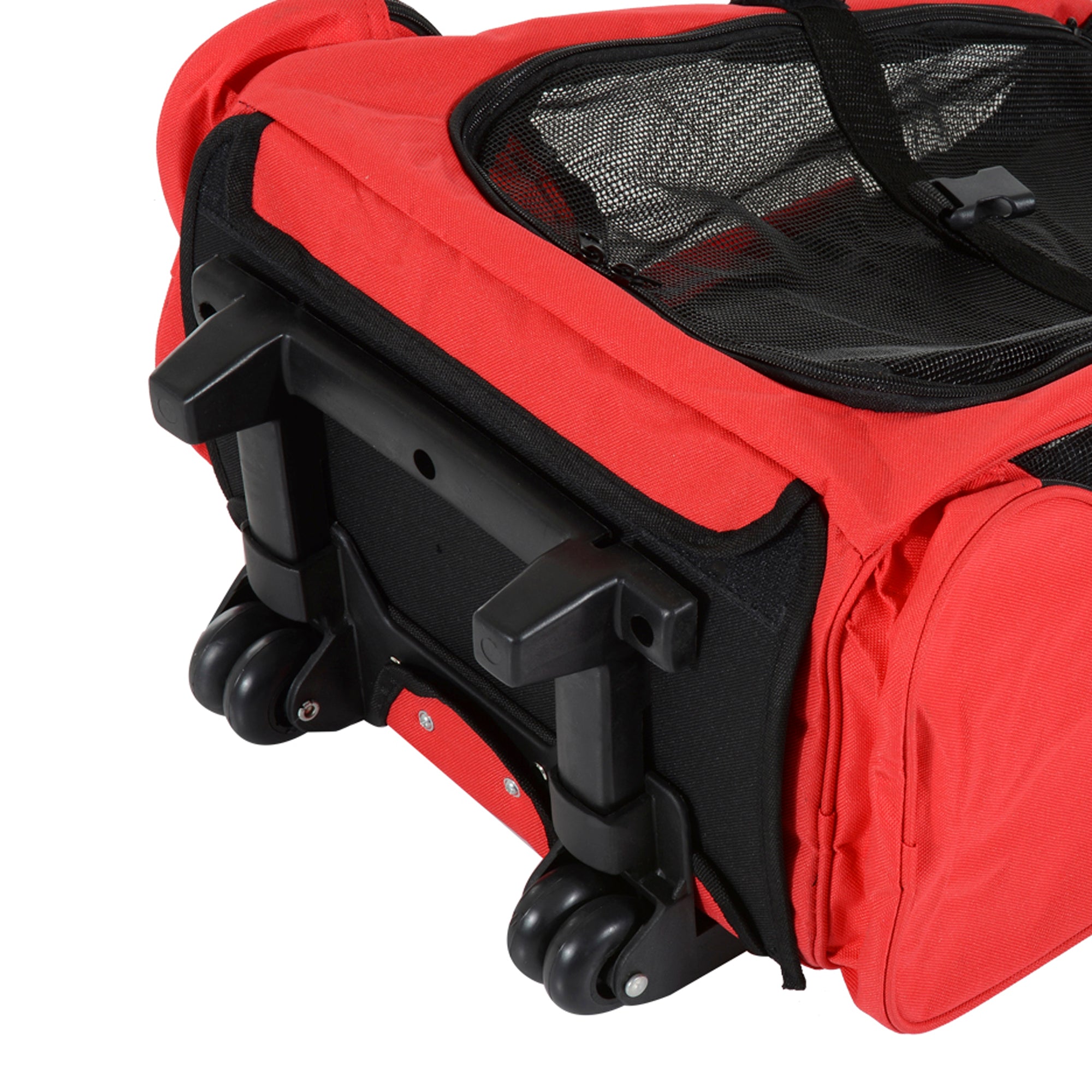Kozy Pet Travel Backpack Bag Cat Puppy Dog Carrier w/ Trolley and Telescopic Handle Portable Stroller Wheel Luggage Bag (Red)