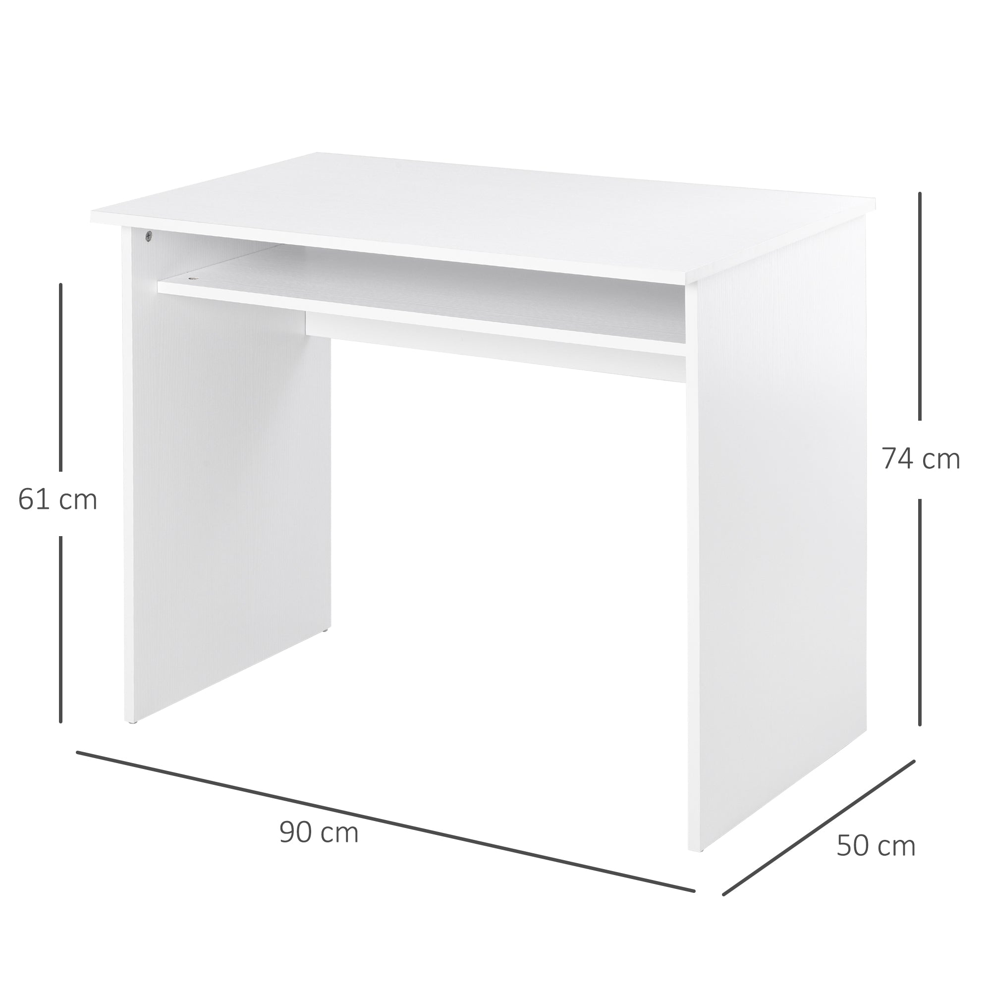 HOMCOM Writing Desk with Storage, Compact Workstation for Home Office, 90W x 50D cm, White