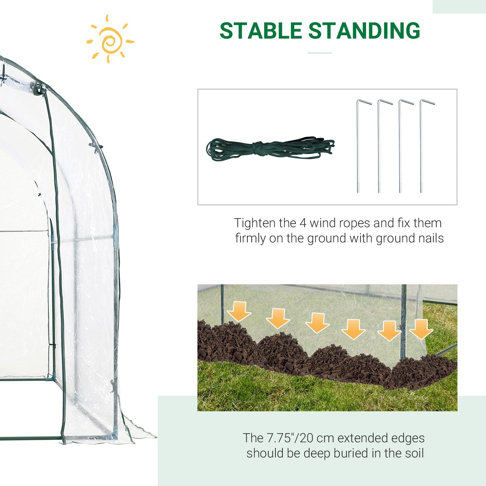 Outsunny Walk-in Polytunnel Greenhouse with Roll-up Door Transparent Tunnel Greenhouse with Steel Frame and PVC Cover, 2.5 x 2m | Aosom UK