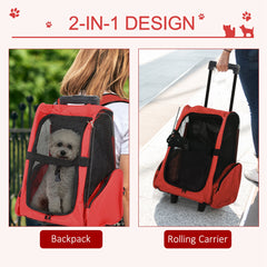 Kozy Pet Travel Backpack Bag Cat Puppy Dog Carrier w/ Trolley and Telescopic Handle Portable Stroller Wheel Luggage Bag (Red)
