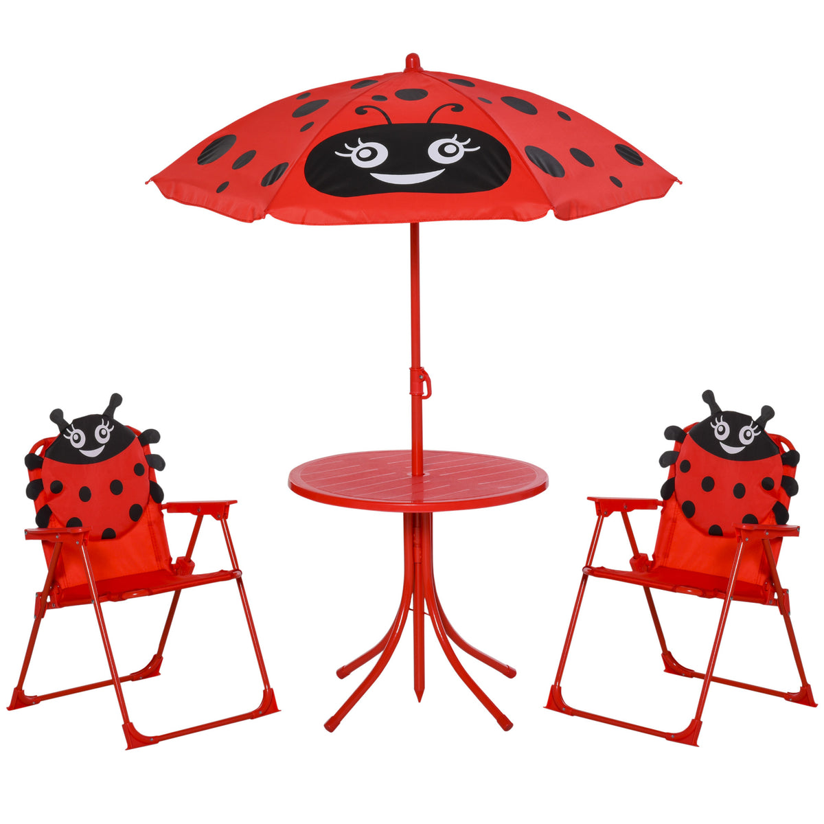 Kozy Kids Folding Picnic Table Chair Set w/ Parasol, Red