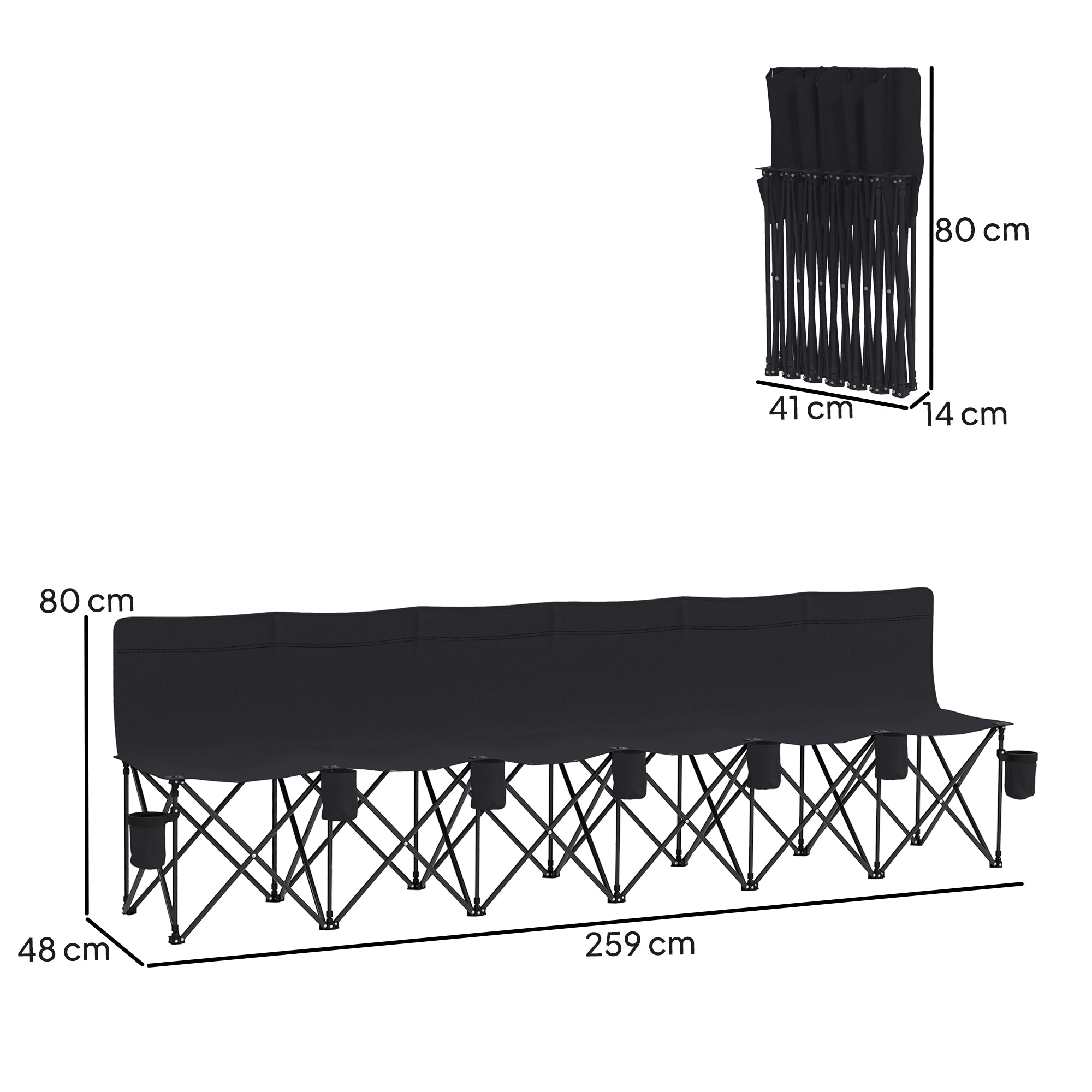 Kozy 6 Seater Folding Camping Chair with Cup Holder & Carry Bag - Black