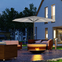 Outsunny Waterproof Patio Umbrella with Solar-Powered LED Lights, Outdoor Parasol with Crank Handle, Light Grey | Aosom UK