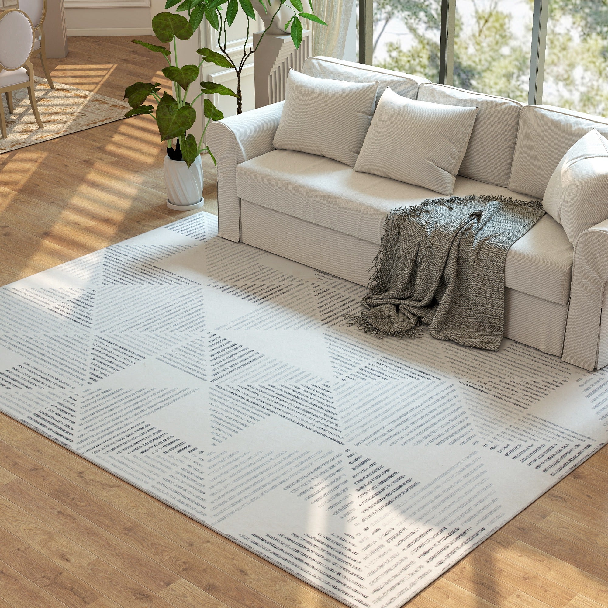 Kozy - Modern Area Rug, Geometric Pattern Non-Slip Washable Rug, Soft Floor Carpet for Living Room, Bedroom, Dining Room, Home Office, 290 x 200 cm, Grey