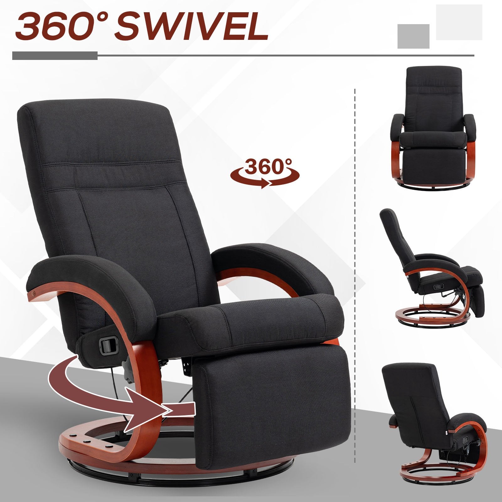 Kozy - 135° Manual Reclining Swivel Chair, with Footrest - Black