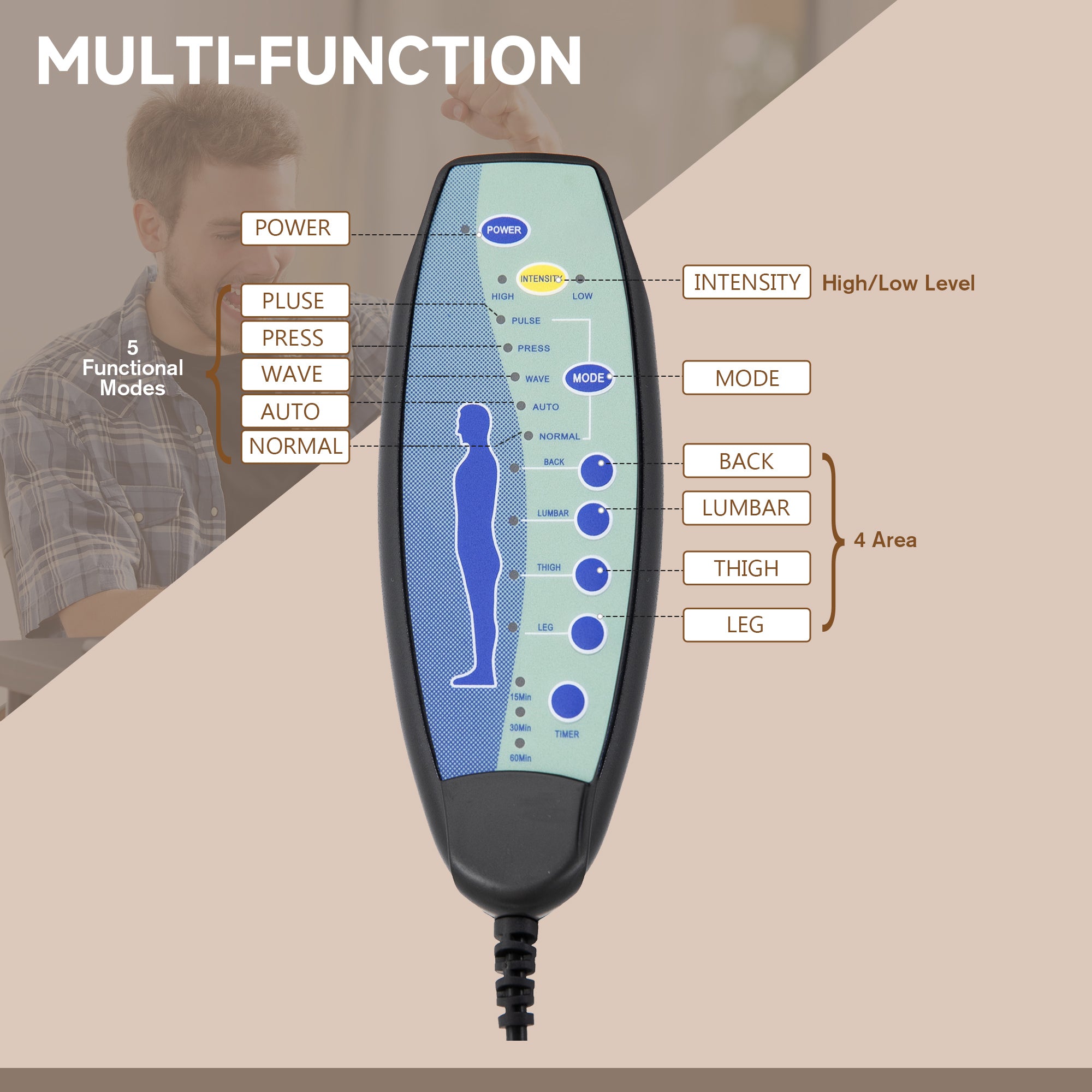 Kozy Office Chair with 6-Point Maaage, PU Desk Chair with Padded Seat and Armrest, Computer Chair with Tilt Function for Home, Brown
