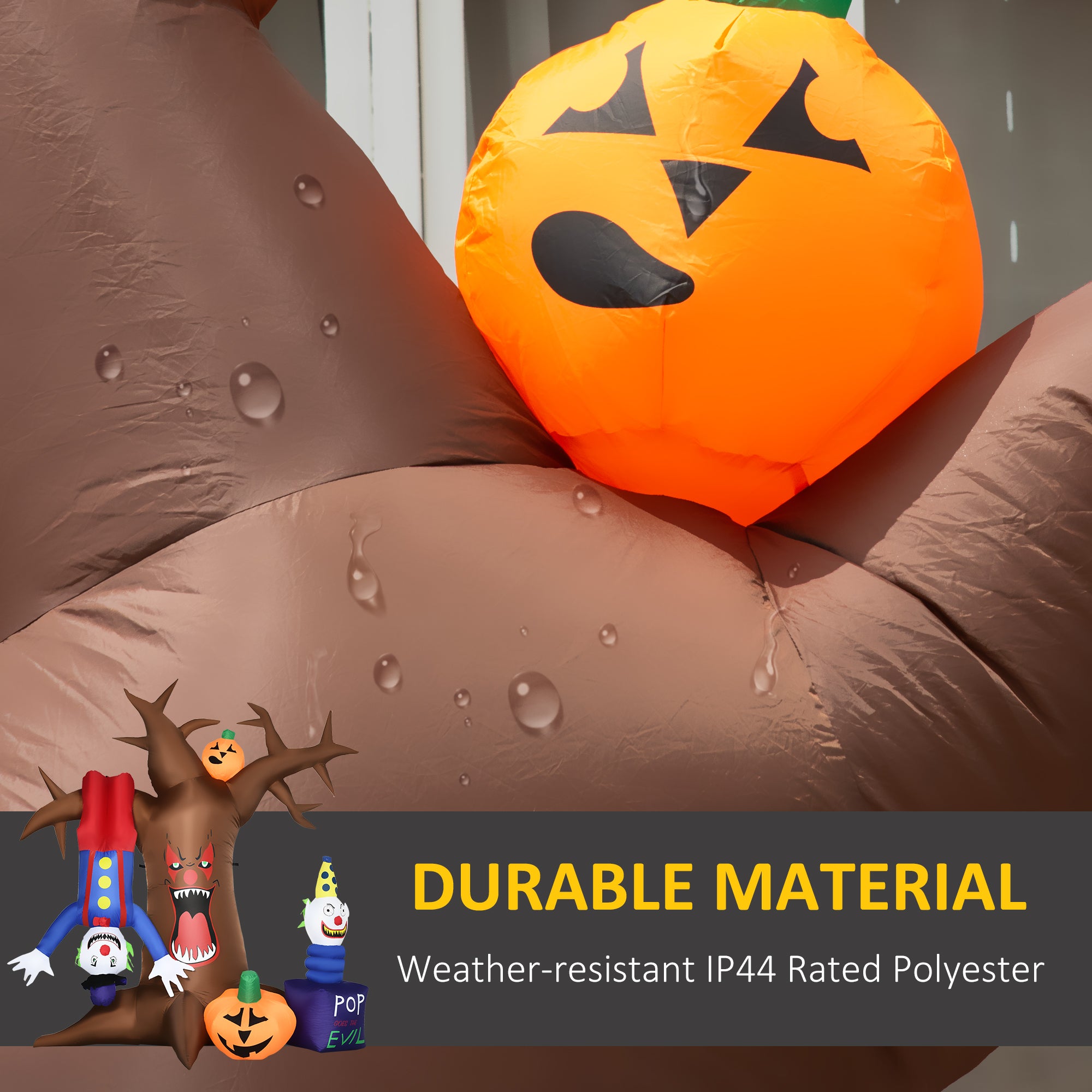 Kozy 7ft Inflatable Halloween Ghost Tree with Upside-down Clown Pumpkins, Blow-Up Outdoor LED Display for Lawn, Garden, Party