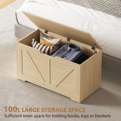 Kozy - 100L Home Storage Box, with Safety Hinges - Natural Wood Finish