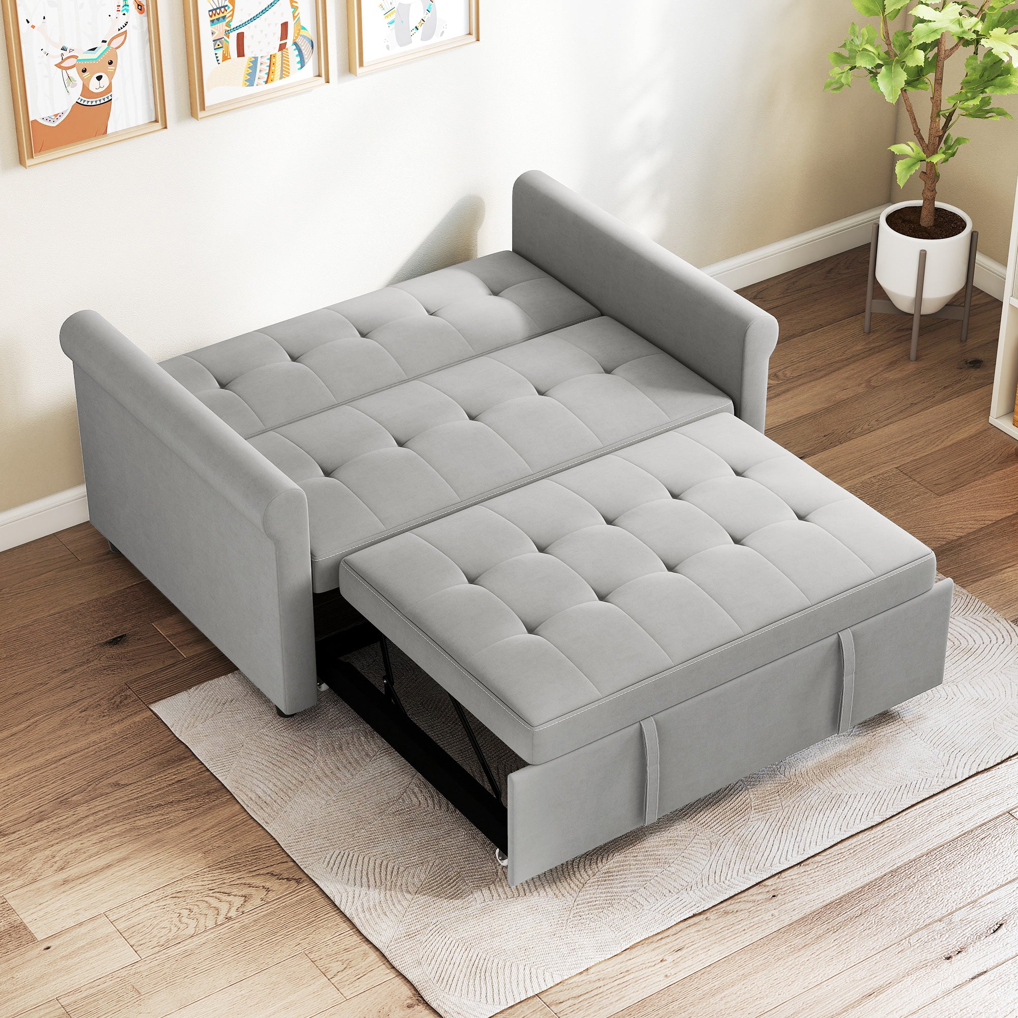 Kozy - Two-Seater Velvet-Feel Sofa Bed - Grey