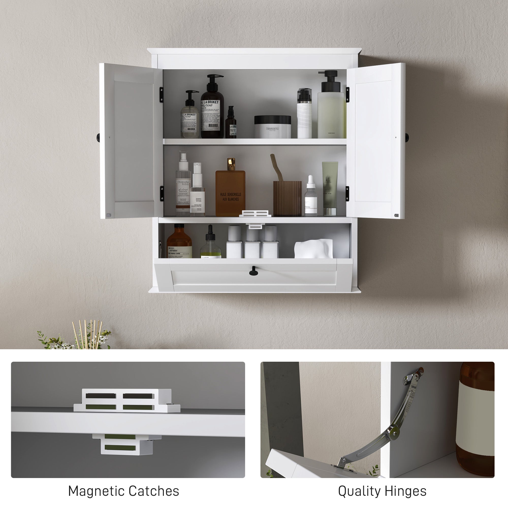 Kozy - Bathroom Wall Cabinet with Adjustable Shelf and Recessed Doors, White