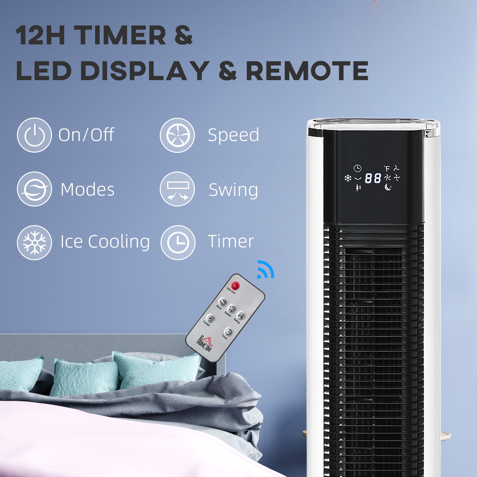 Kozy Portable Air Cooler, 6L Tank Humidifier Evaporative Ice Cooling Fan Water Conditioner Unit with 3 Modes, 3 Speed, Remote, Timer, Oscillating for Home Bedroom, White