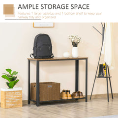 Kozy Industrial Console Table，Entryway Table w/Bottom Mesh Shelf Metal Frame Vintage Sofa Table for Hallway, Living Room, Rustic Brown