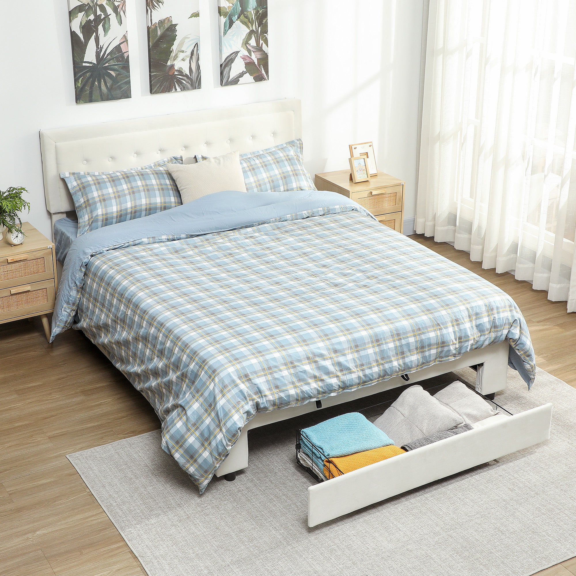 Kozy - King Size Ottoman Bed Frame, with Front Drawer - Cream